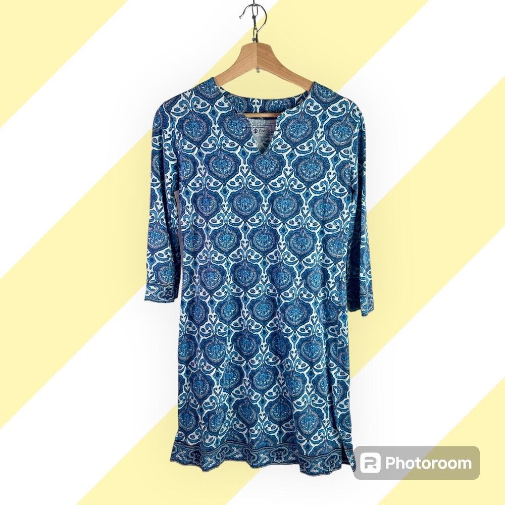 Coolibar Women's XS Blue & White Oceanside Tunic Mini Dress UPF 50+ Protection